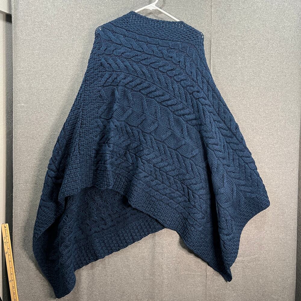 Kiironan Merino Wool Women's V-Neck Poncho Atlantic Blue Navy Size XL/XXL - Picture 2 of 7